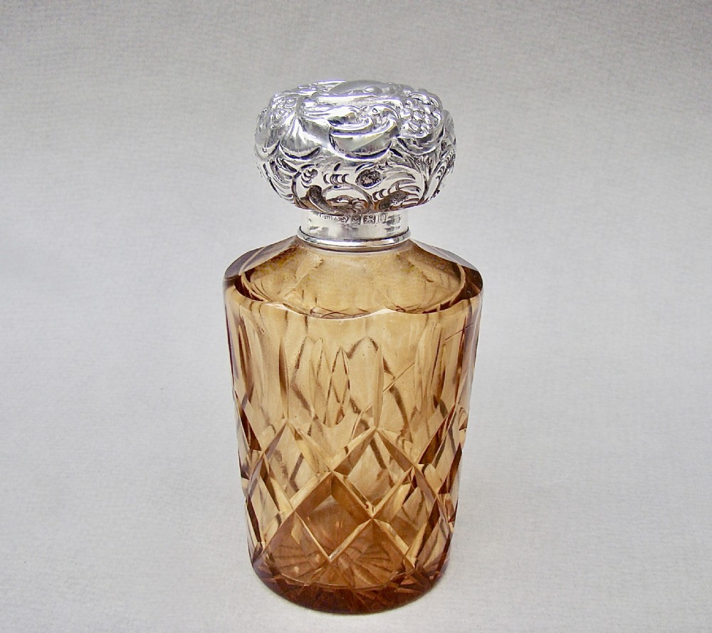 silver amber glass scent bottle by henry perkins sons birmingham 1910