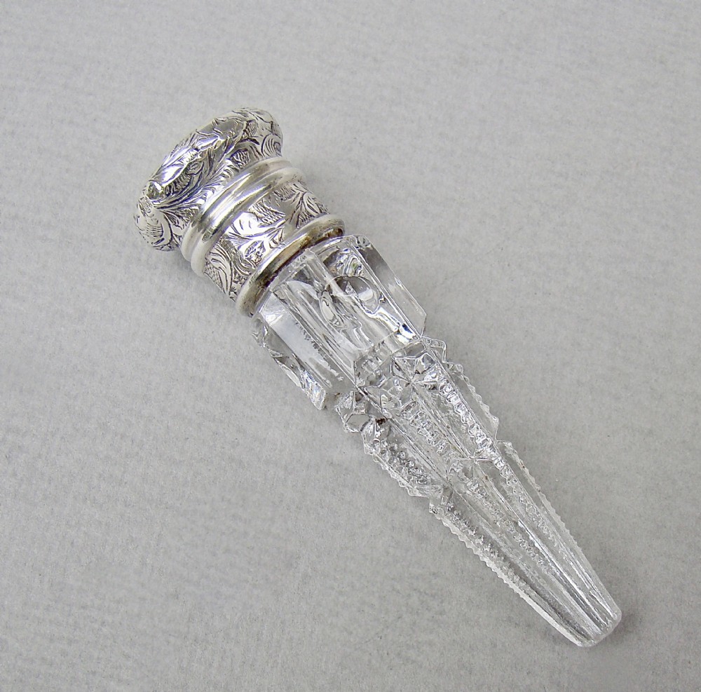 victorian silver mounted sliced cut glass scent bottle circa 1890