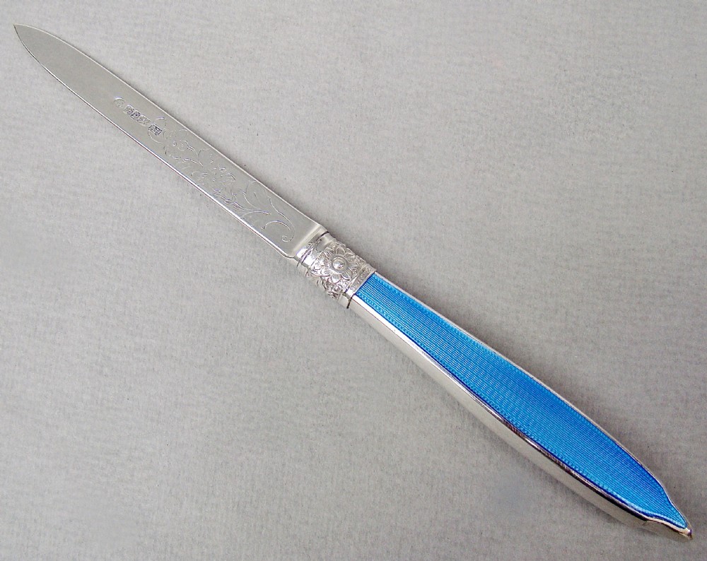 stunning silver and guilloche enamel letter opener by aaron hadfield sheffield 1858