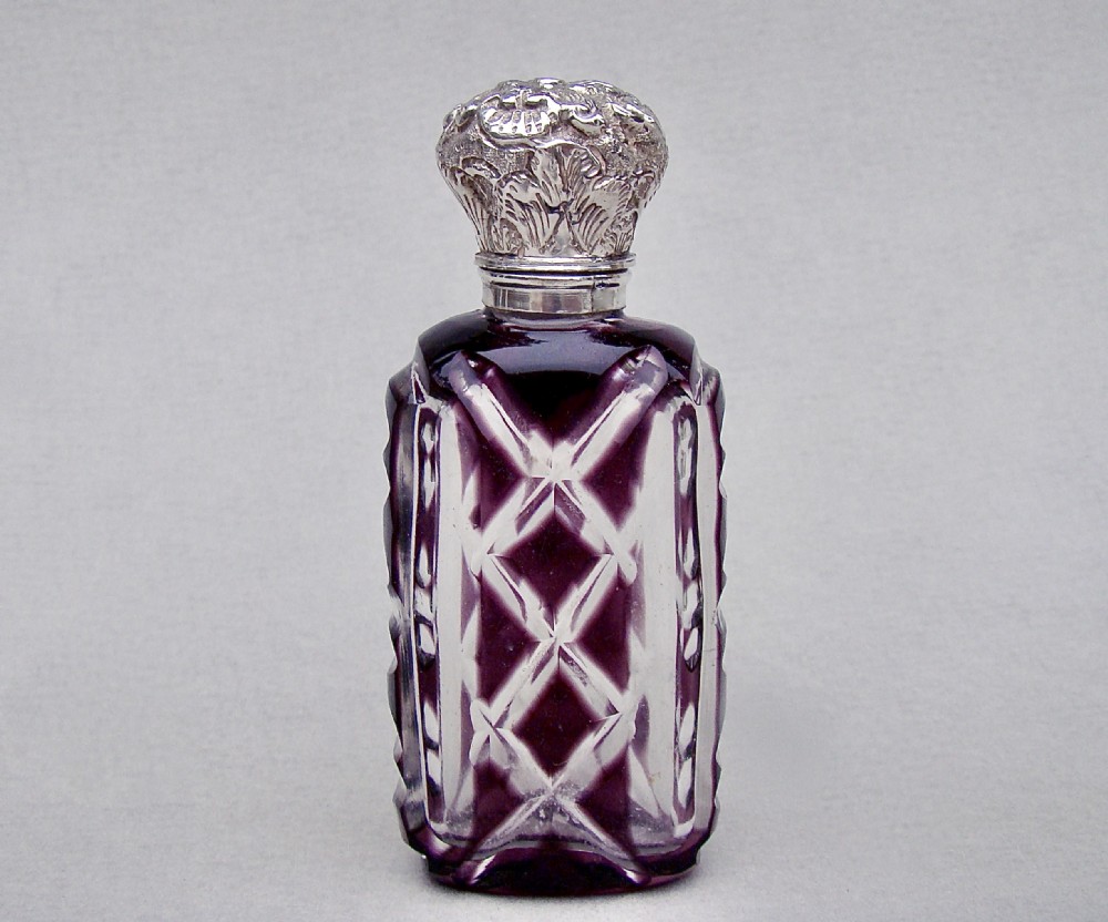 exquisite victorian silver and amethyst overlay bohemian glass scent bottle circa 1890