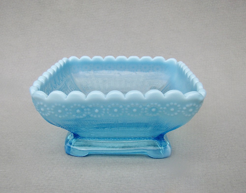 davidson victorian blue pearline glass 'daisy suite 1886' square bowl