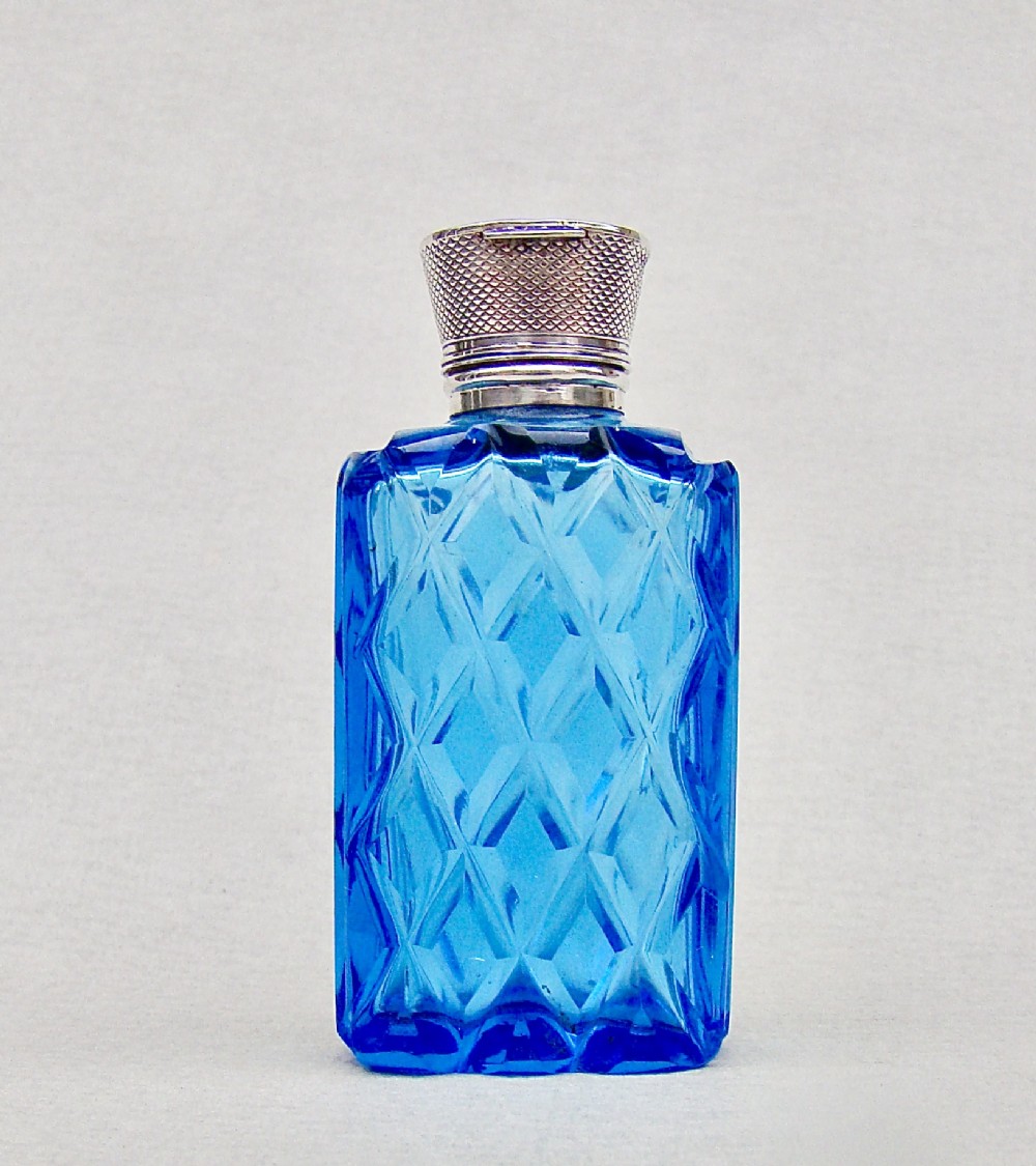 fabulous victorian silver ice blue glass scent bottle circa 1880