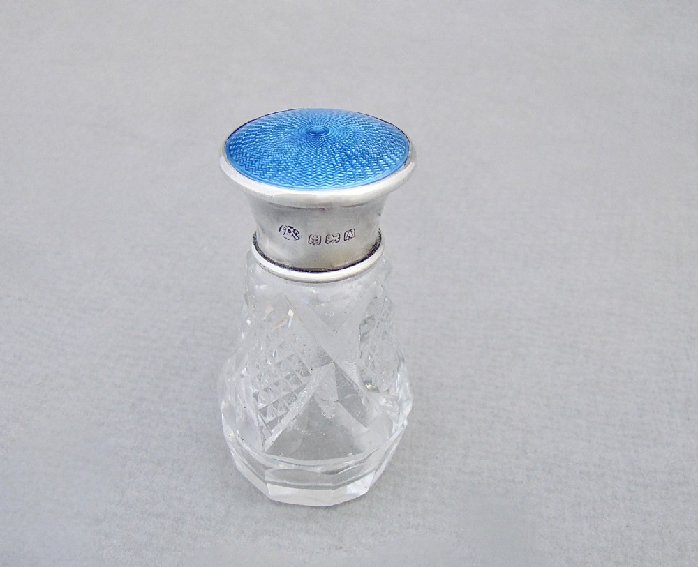 delighful art deco silver guilloche enamel scent bottle by the adie brothers birmingham 1925