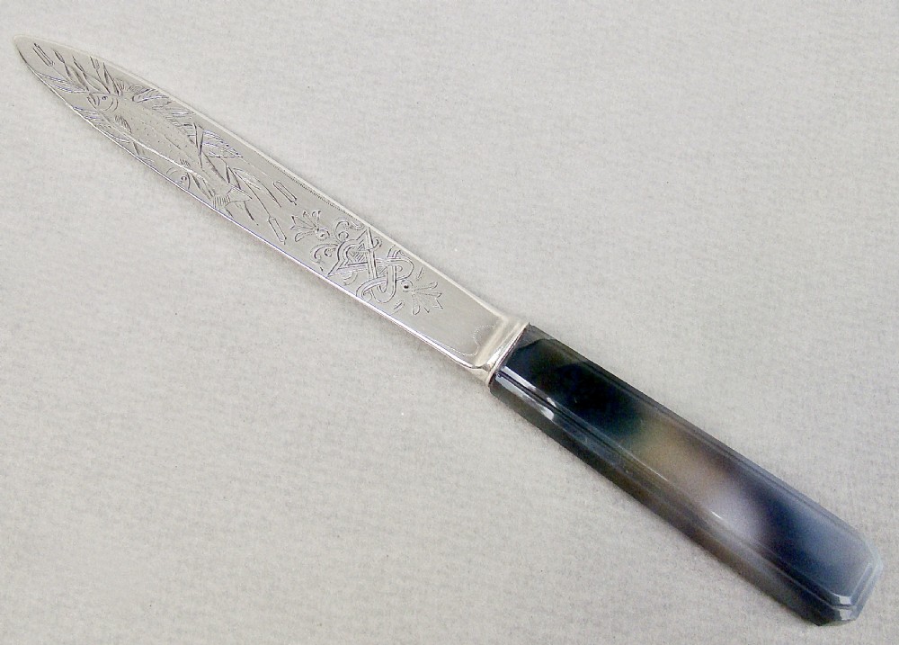 stunning victorian silver and agate letter opener by edward hutton london 1892