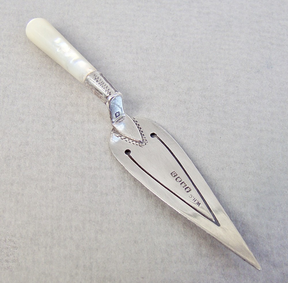 scottish silver trowel shaped bookmark by wh collins glasgow 1930