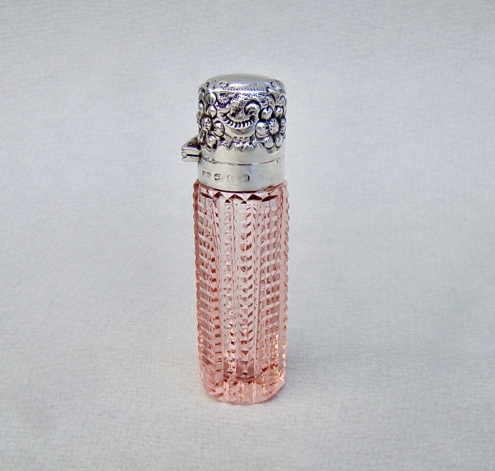 rare victorian silver pale salmon pink cut glass scent bottle by levi salaman birmingham 1893