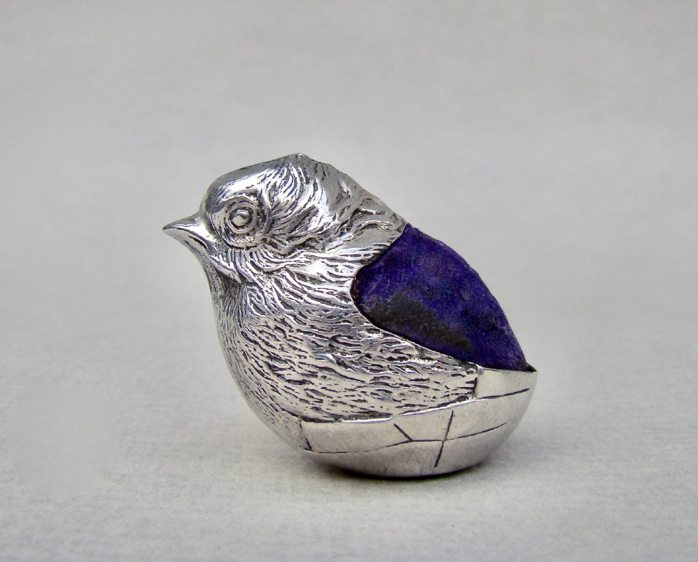 superb edwardian silver hatching chick pin cushion by sampson mordan co chester 1906