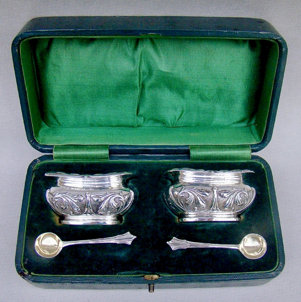 cased pair of art nouveau silver salts by wgkeight co birmingham 1905