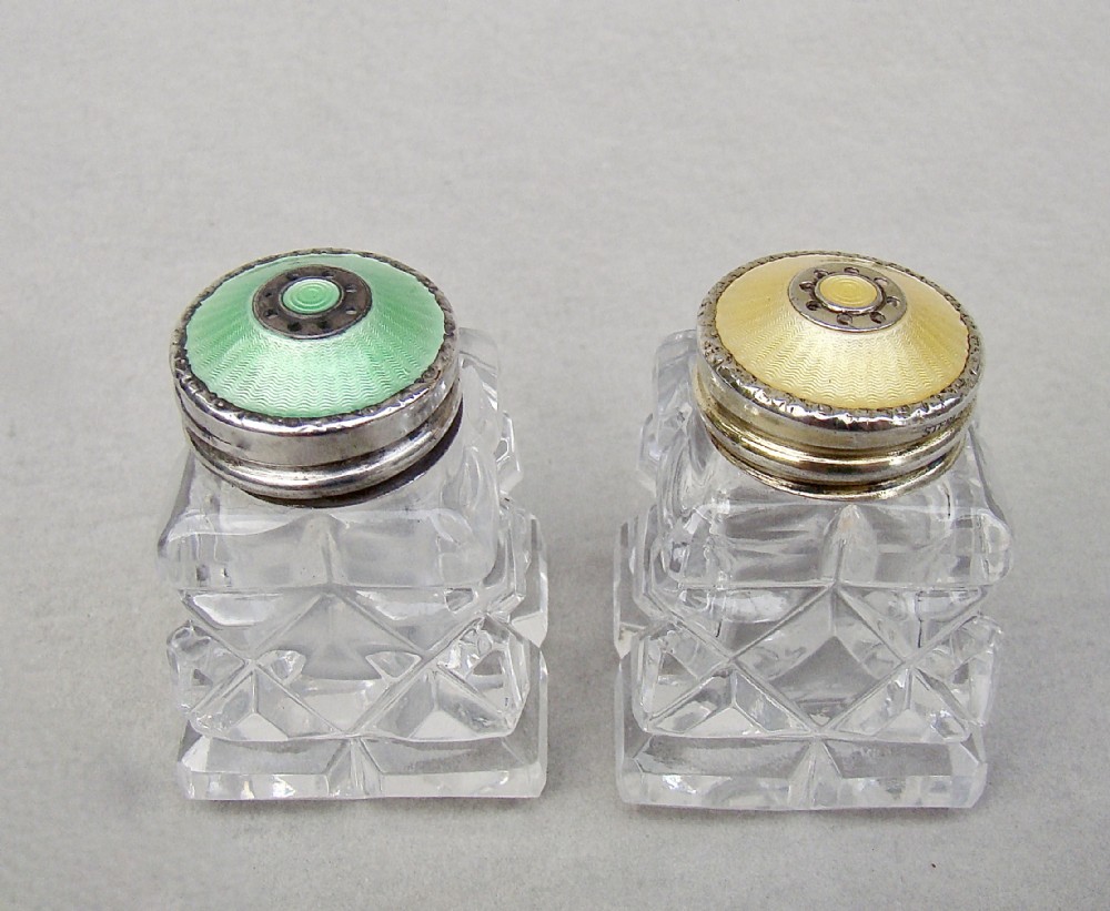 exquisite pair of norwegian art deco silver and enamel salts circa 1930