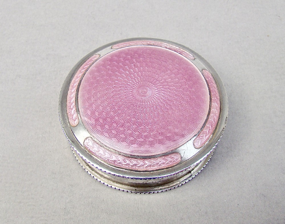 art deco silver and guilloche enamel pill box by turner simpson birmingham 1927