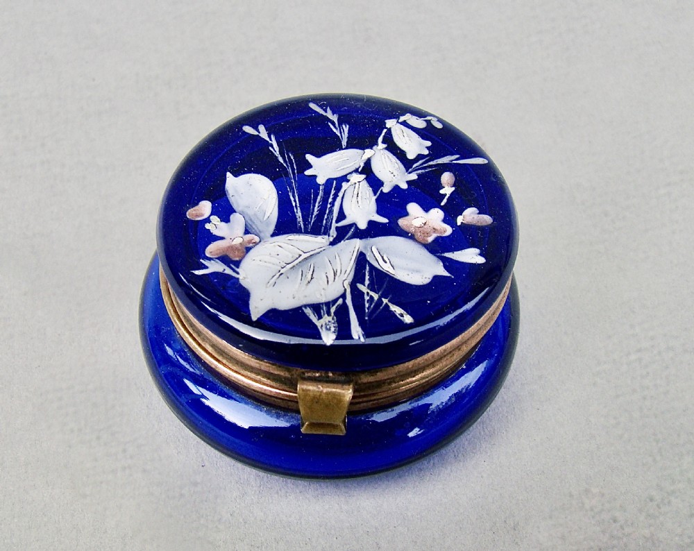 delightful 19th century french blue glass enamelled trinket box circa 1890