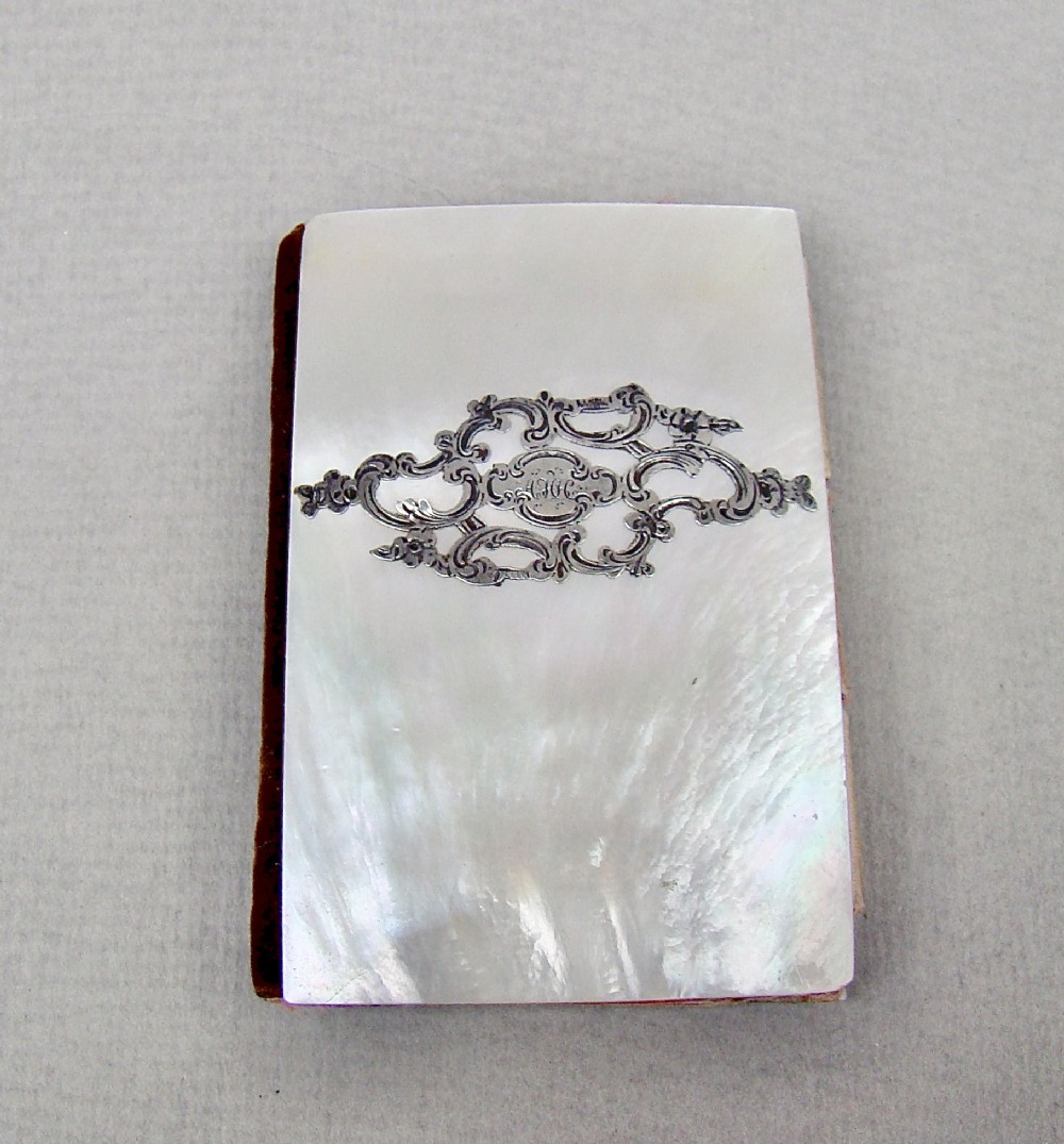 charming french palais royal silver mother of pearl notebook holder circa 1880