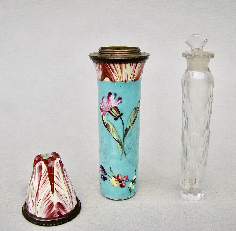 rare georgian bilston enamel scent bottle etui with original glass scent bottle circa 1780