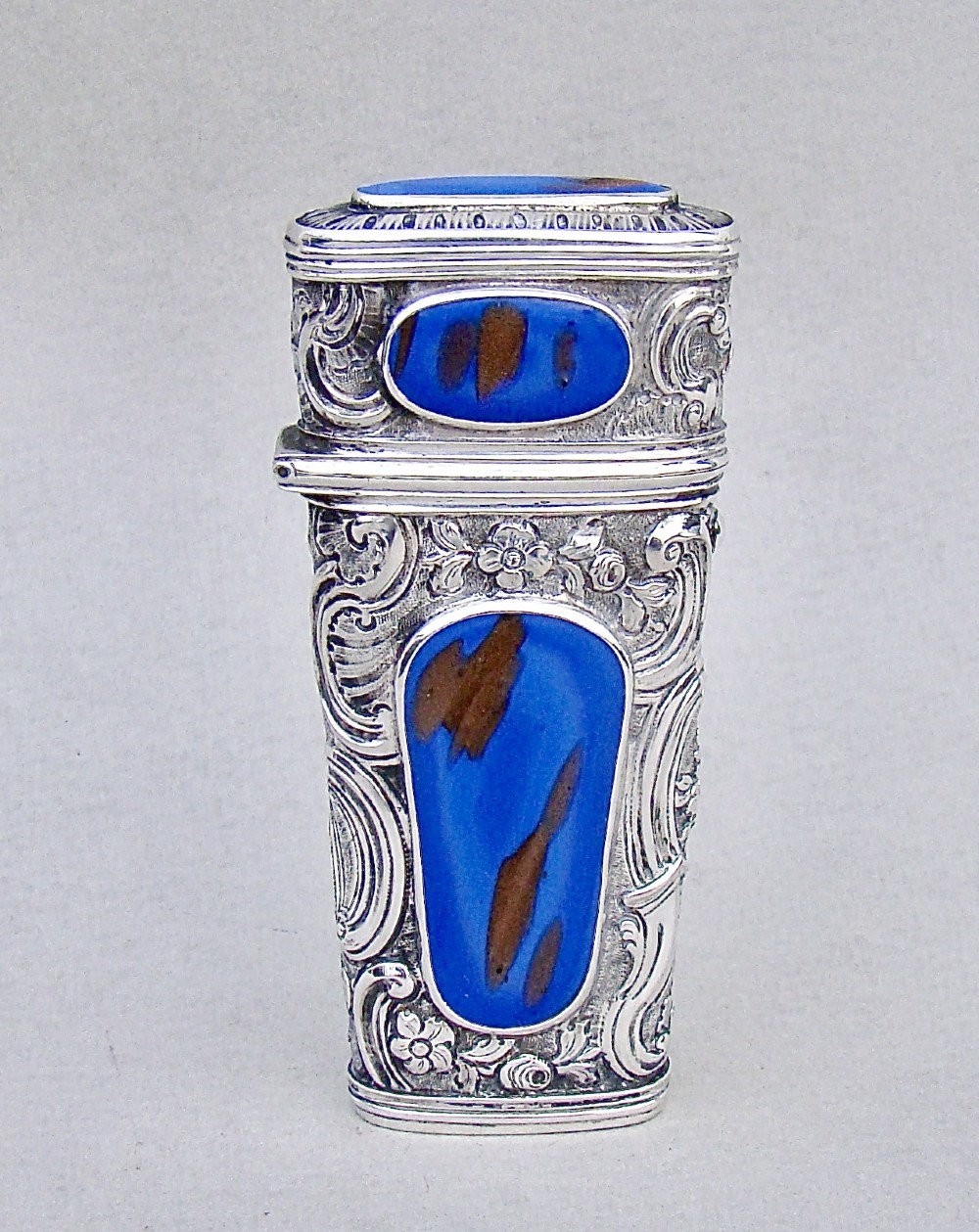 rare 18th c french silver travelling etui with aventurine panels circa 1780