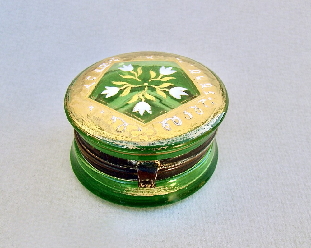 delightful 19th century french green glass enamelled trinket box circa 1890