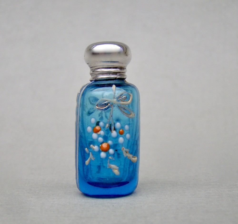 exquisite miniature 19th c silver enamelled glass scent bottle circa 1890