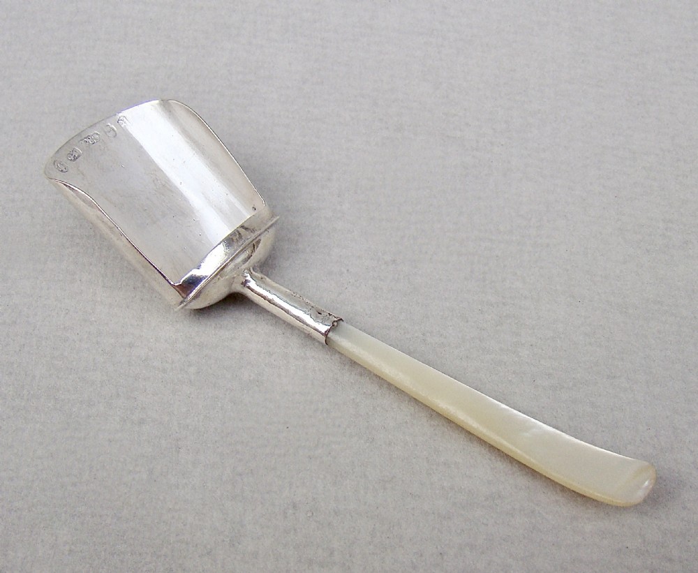 georgian silver and mother of pearl caddy spoon by cocks bettridge birmingham 1808