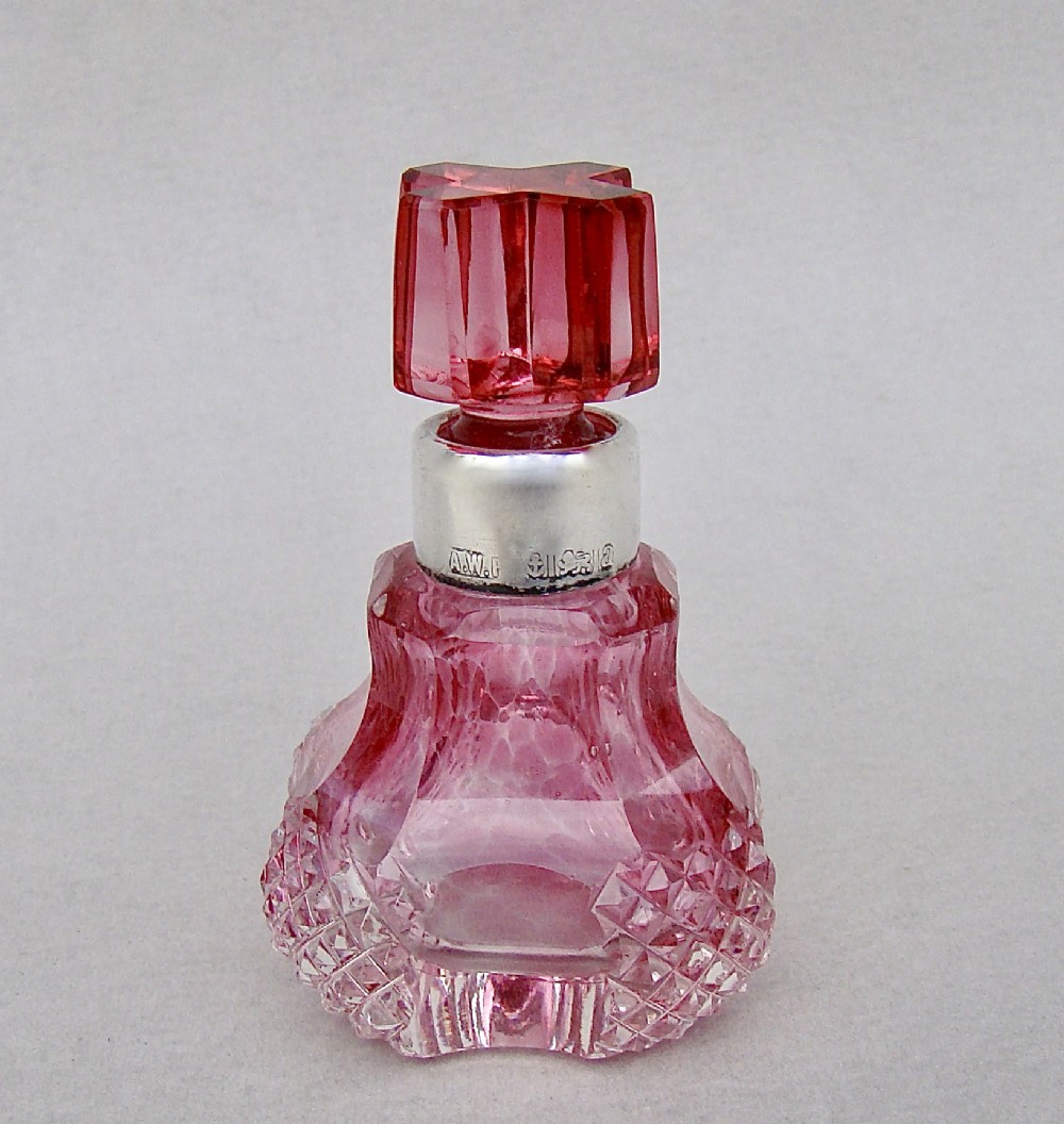 delightful victorian silver pink glass scent bottle by awpennington birmingham 1900