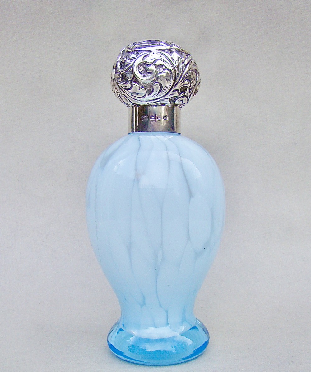 unusual victorian silver opaline glass scent bottle by frederick davis birmingham 1898