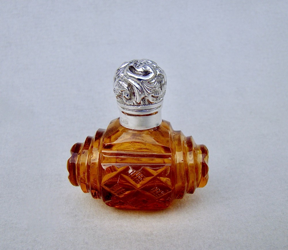 charming edwardian silver and amber glass scent bottle by george henry james birmingham 1903