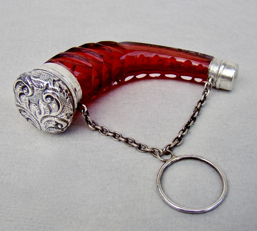 victorian silver cornucopia ruby glass scent bottle circa 1870