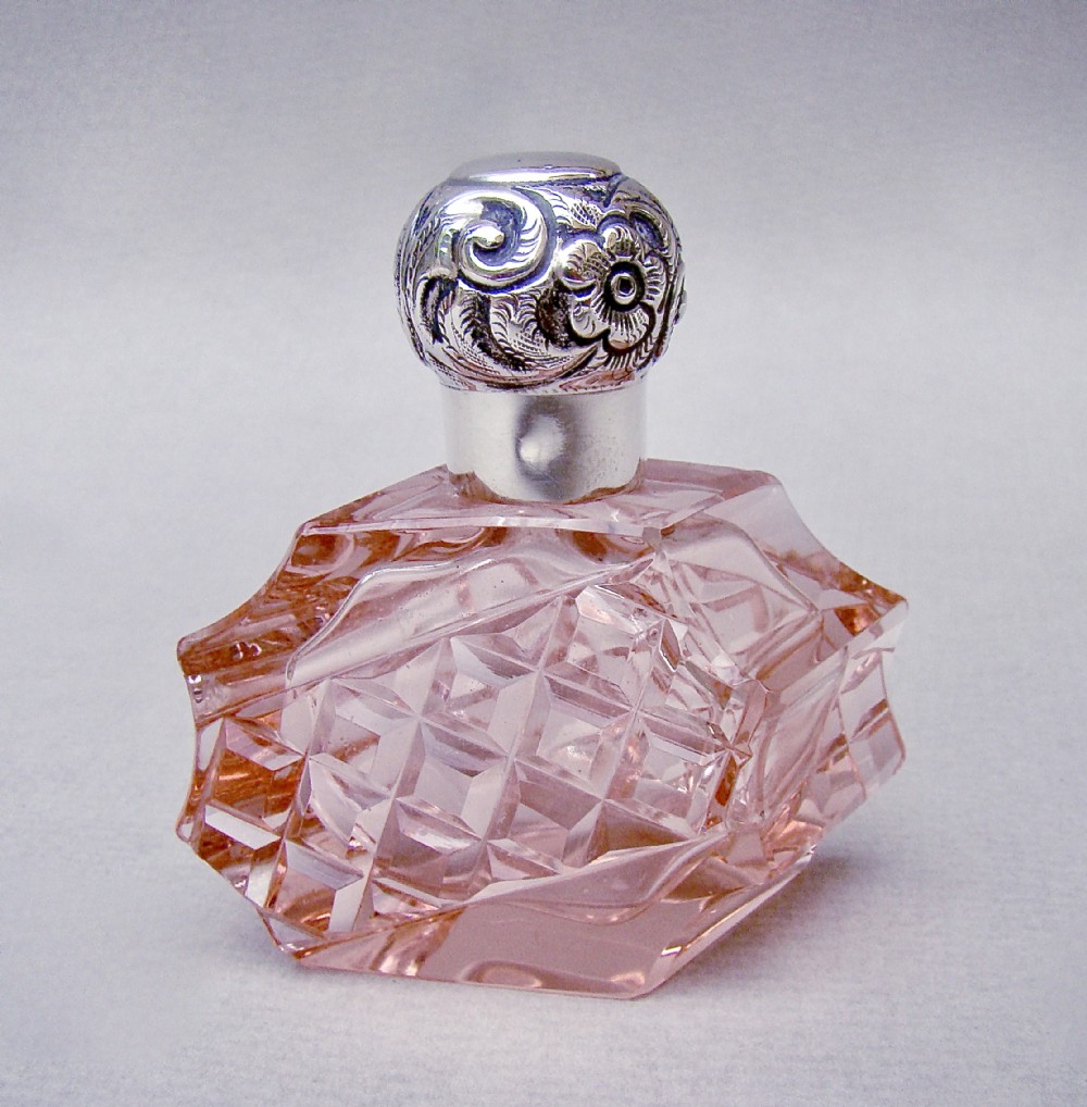 rare victorian silver peach slicedcut glass scent bottle by charles may birmingham 1898