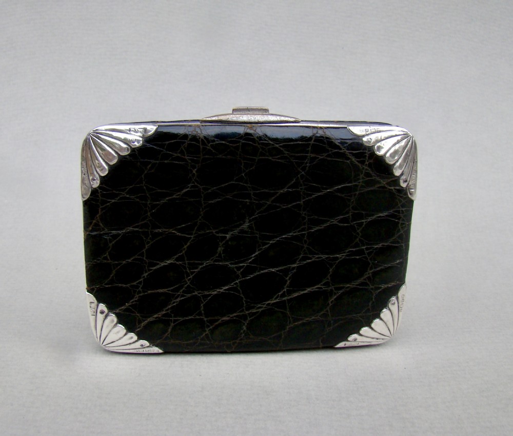 edwardian silver crocodile skin card case wallet by danziger isaacs birmingham 1903