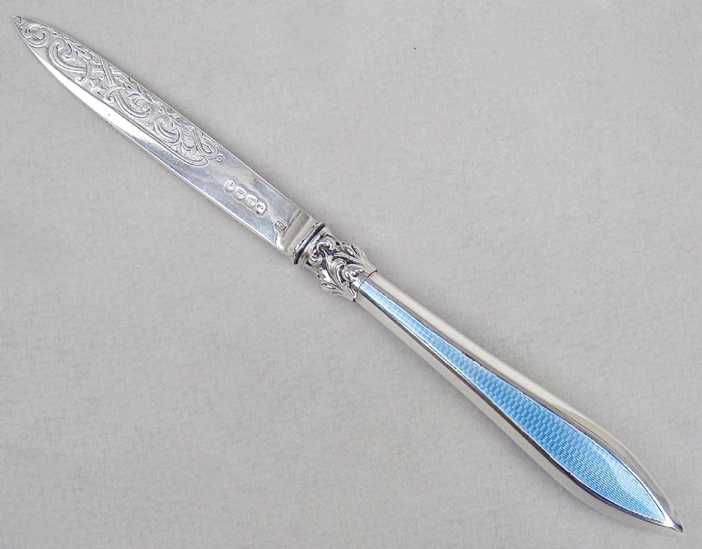 stunning silver and guilloche enamel letter opener by francis higginsii london 1862