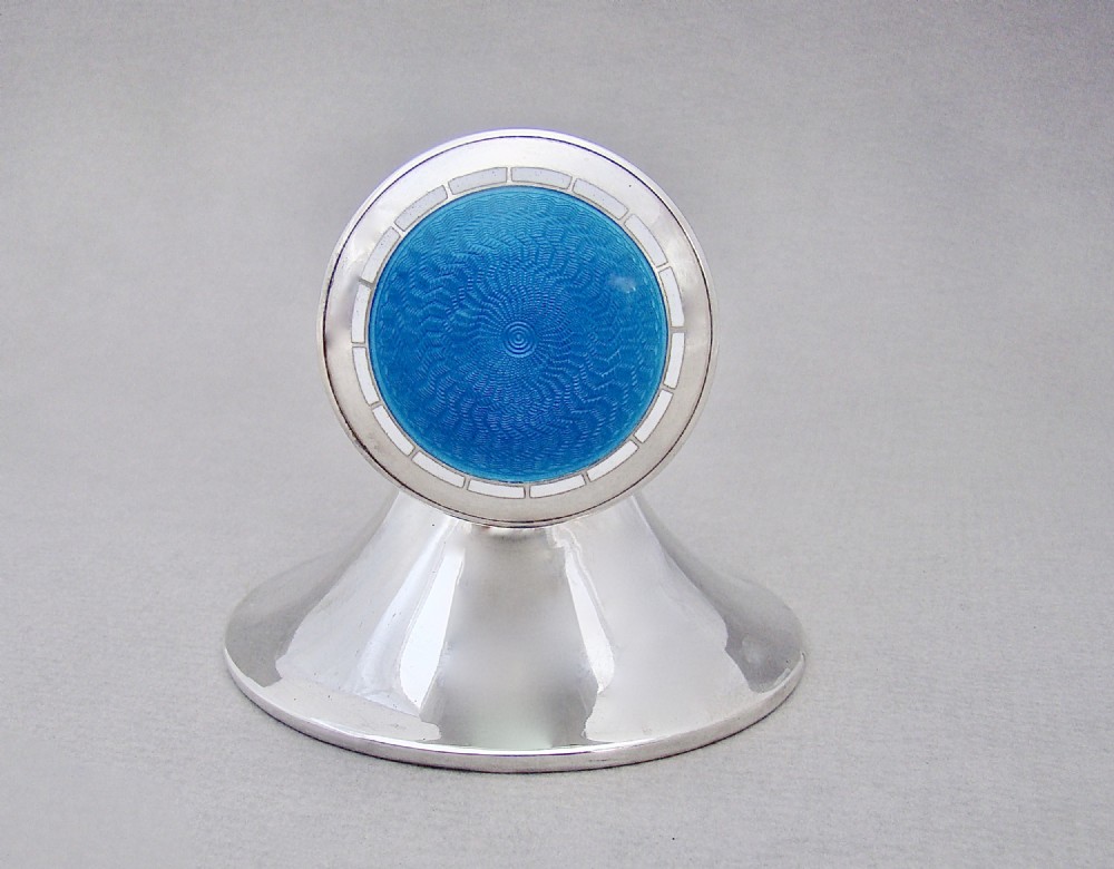 fabulous edwardian silver guilloche enamel inkwell by levi salman birmingham 1908