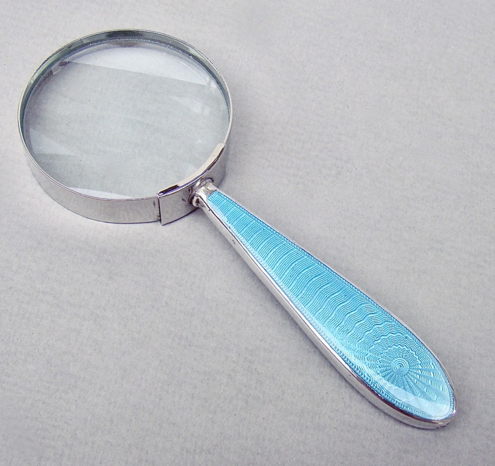 small art deco silver guilloche enamel magnifying glass by horton allday birmingham 1926