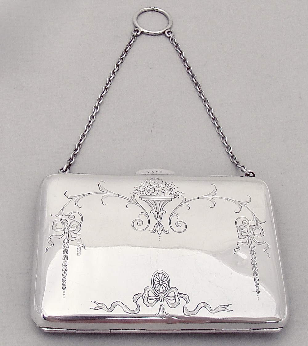 exquisite chester silver cocktail purse card case by stokes ireland 1910