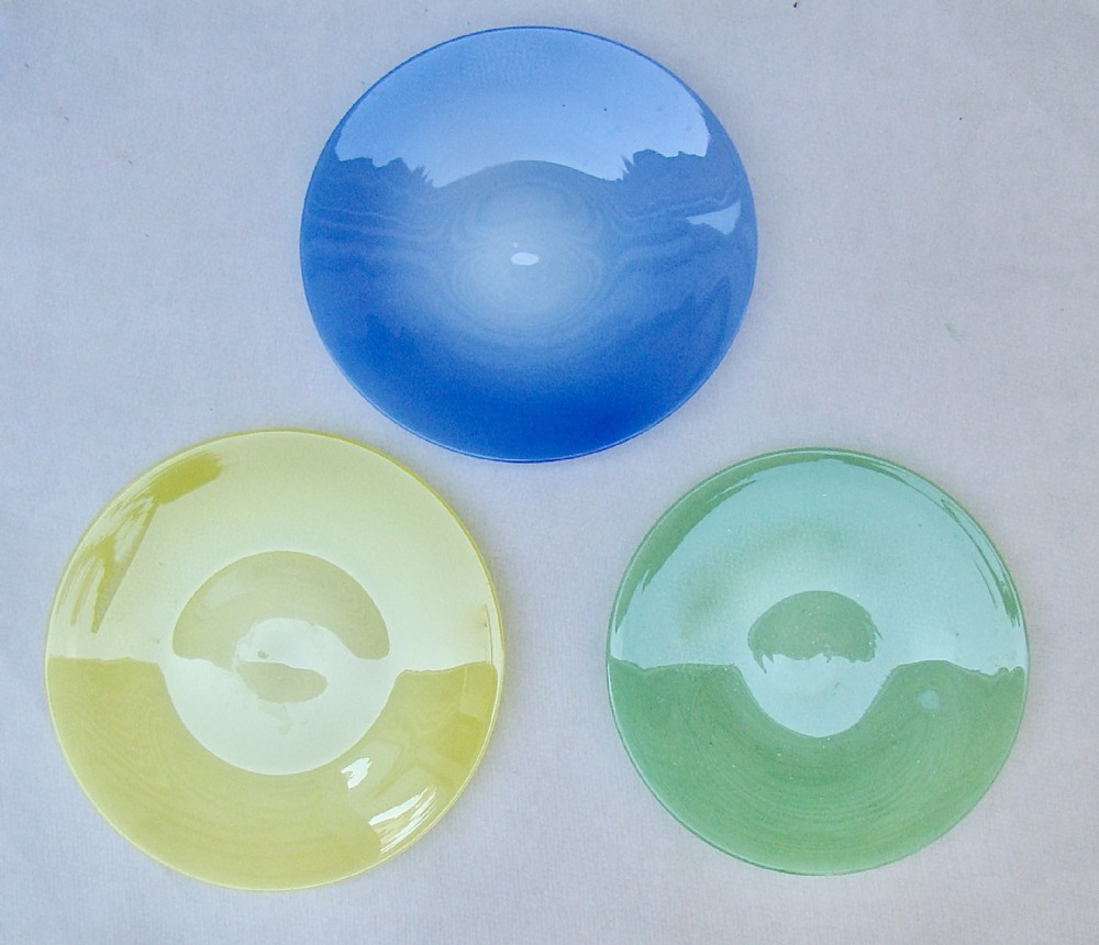 rare harlequin set of three french grand tour opaline glass side plates circa 1870
