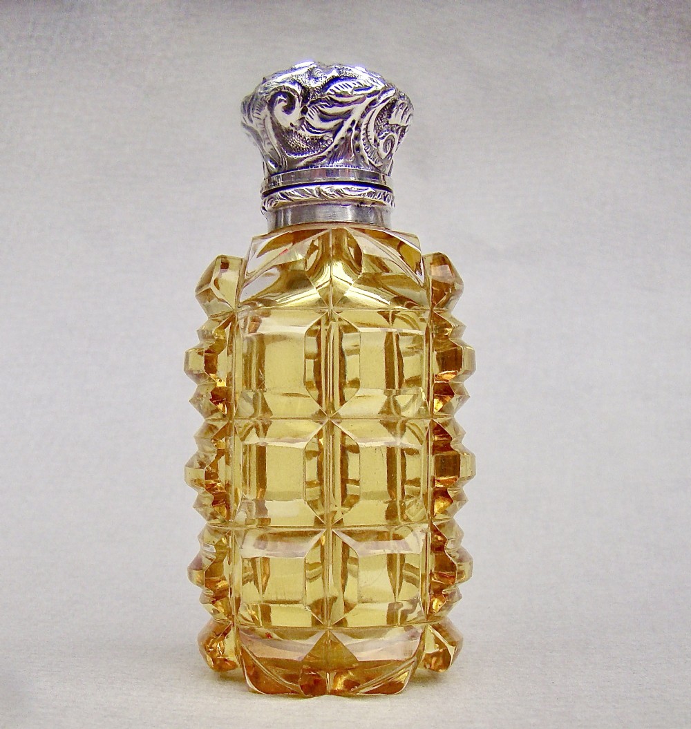 rare and exquisite victorian silver and amber glass scent bottle circa 1890