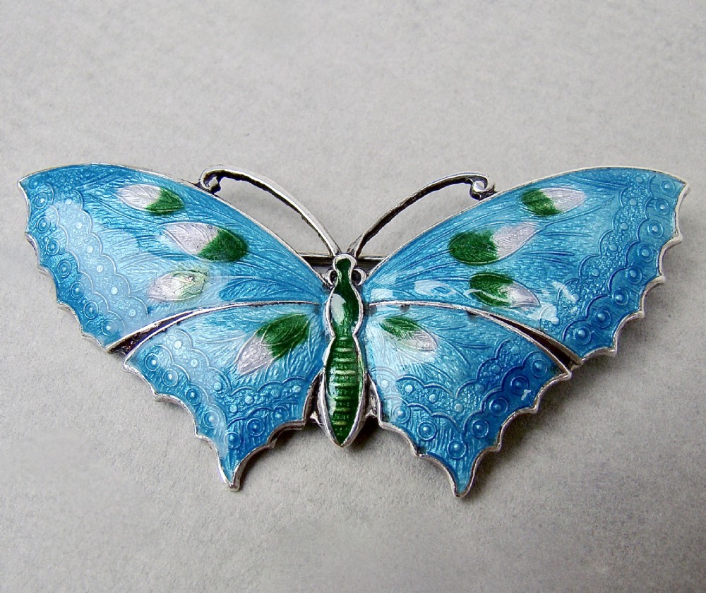 fabulous scandinavian sterling silver guilloche enamel butterfly brooch circa 1930