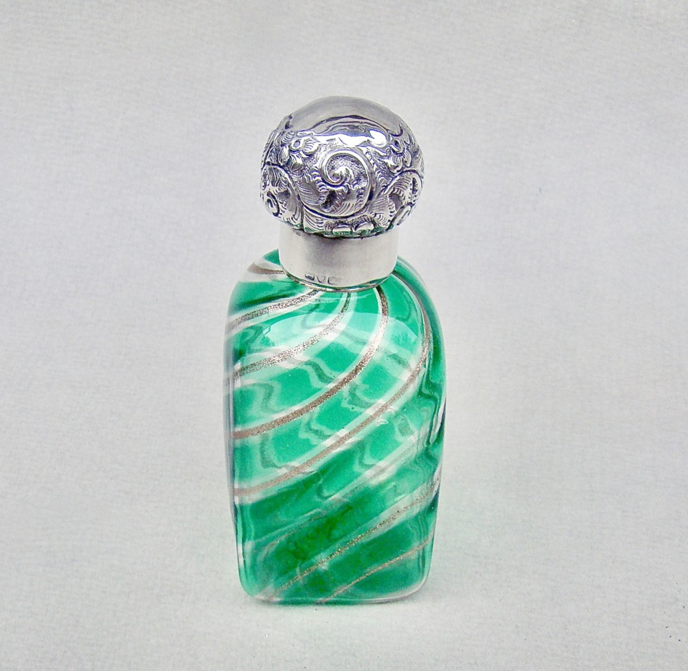delightful victorian silver mounted latticino glass scent bottle circa 1890