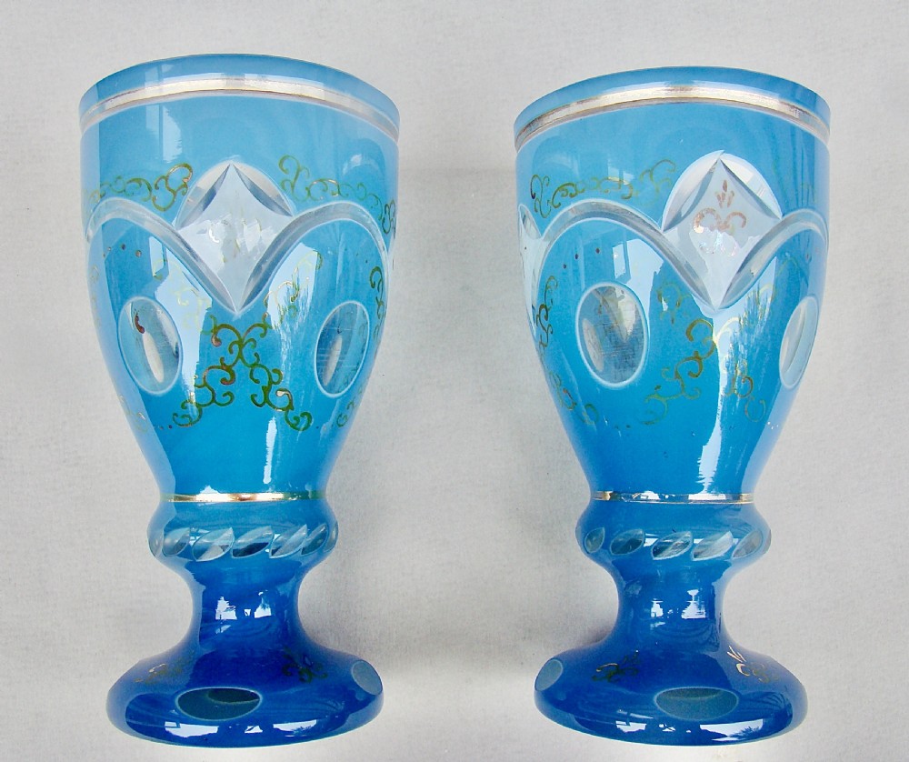 fabulous pair of bohemian triple cased gilt glass goblets circa 1880