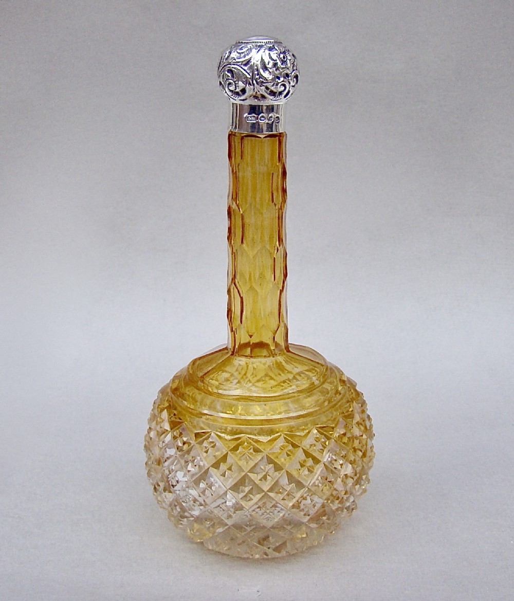 rare victorian silver mounted graduated amber cut glass scent bottle by charles may birmingham 1898