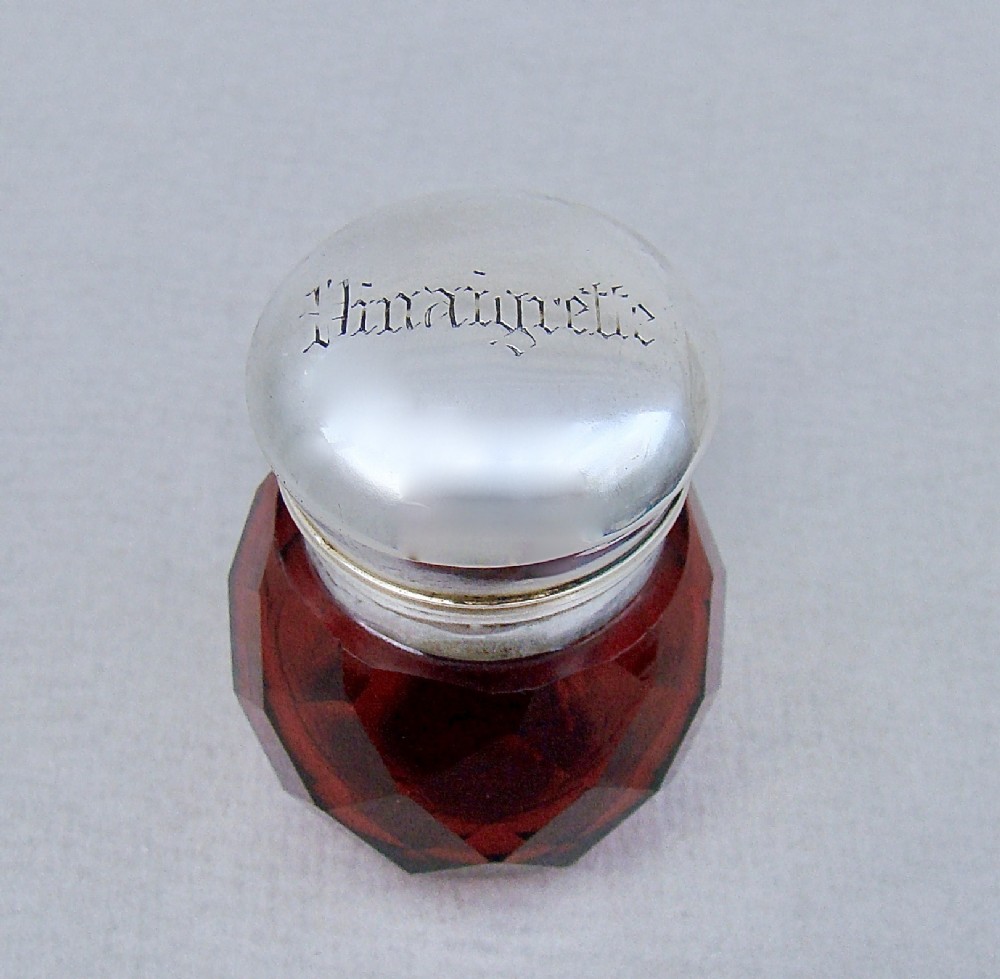 unusual victorian silver slicedcut ruby glass vinaigrette circa 1890