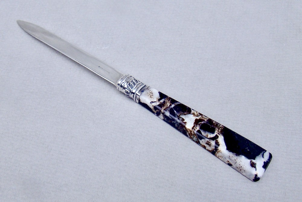 fabulous georgian solid silver and agate letter opener london 1812