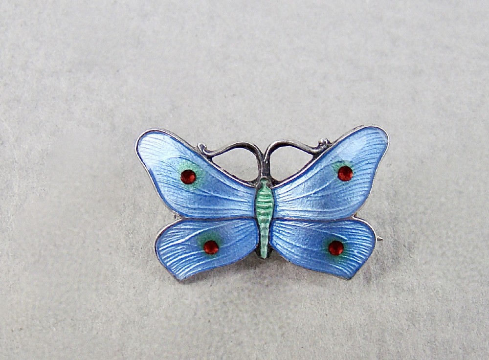 exquisite miniature silver guilloche enamel butterfly brooch by john atkins circa 1930