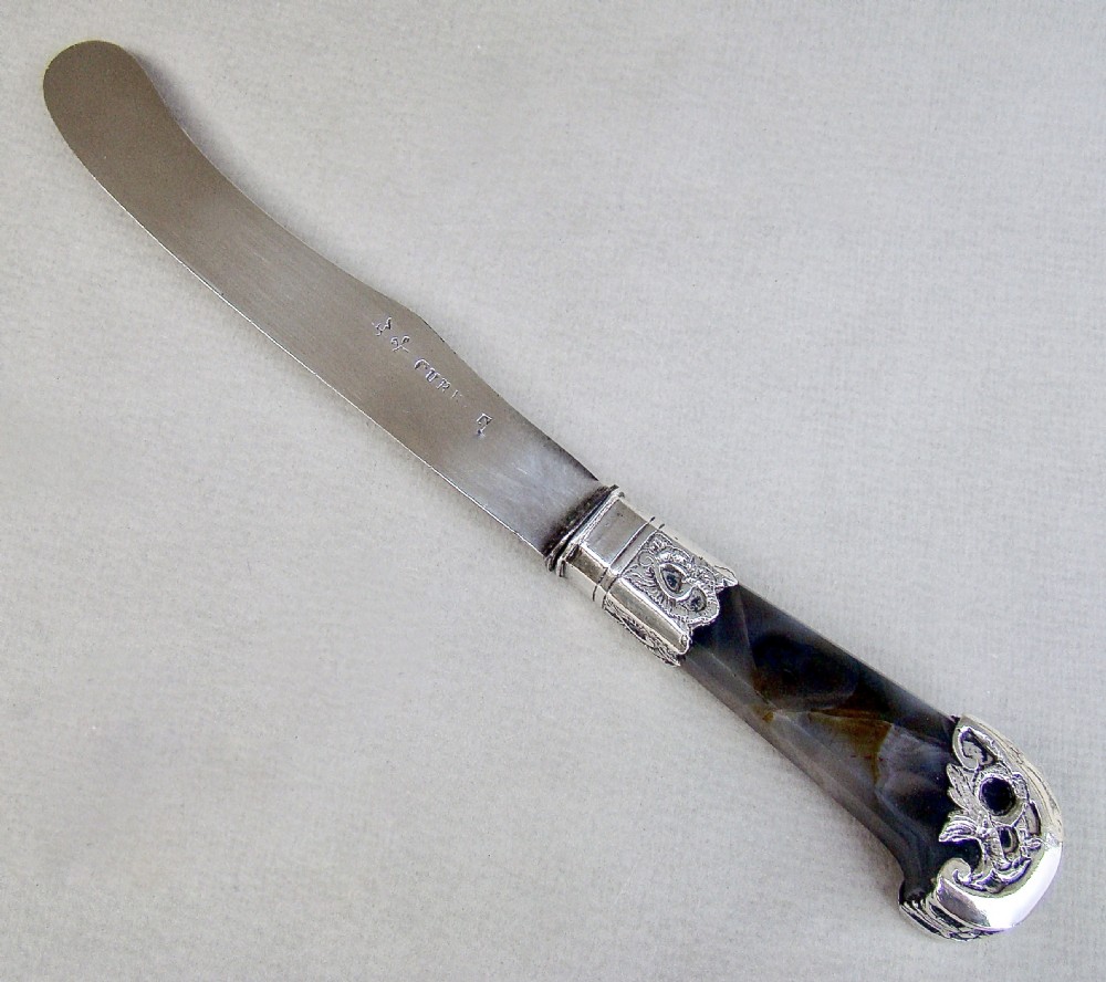 georgian silver plated agate handled table knife circa 1795