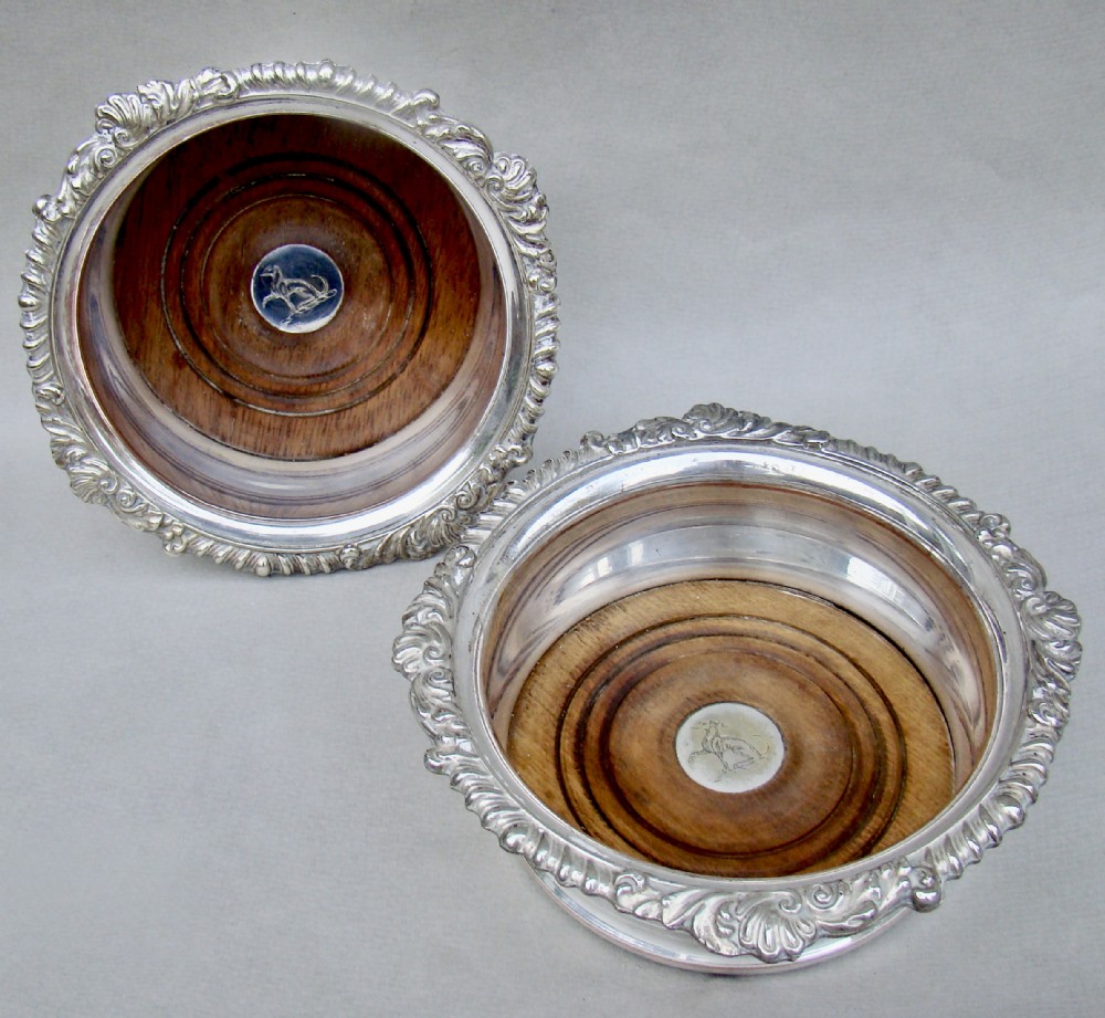 pair of early victorian old sheffield plate wine coasters circa 1850