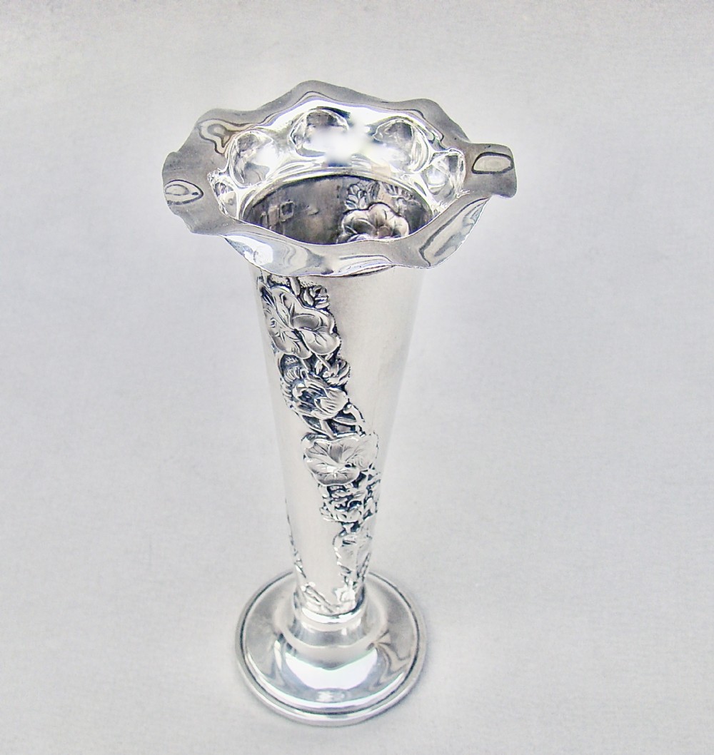 unusual art nouveau silver vase by sampson mordan london 1902