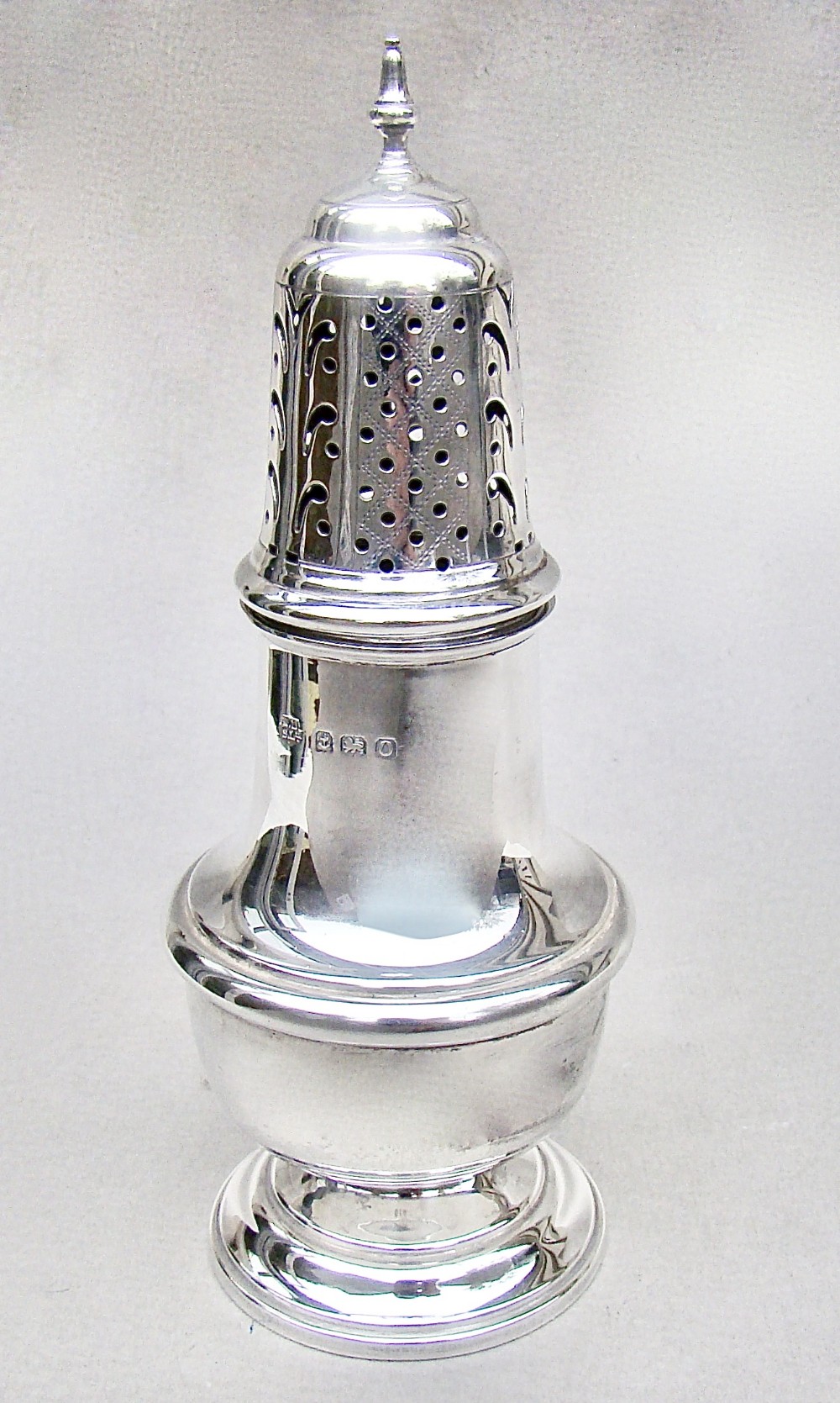 georgian revival solid silver sugar caster by the barker brothers birmingham 1938