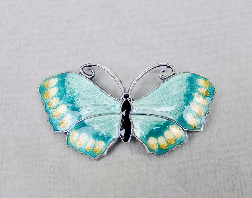 superb scandinavian sterling silver guilloche enamel butterfly brooch circa 1930