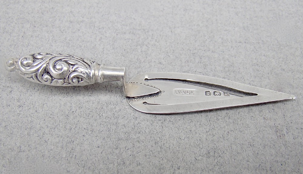 edwardian silver trowel shaped bookmark by adie lovekin birmingham 1903
