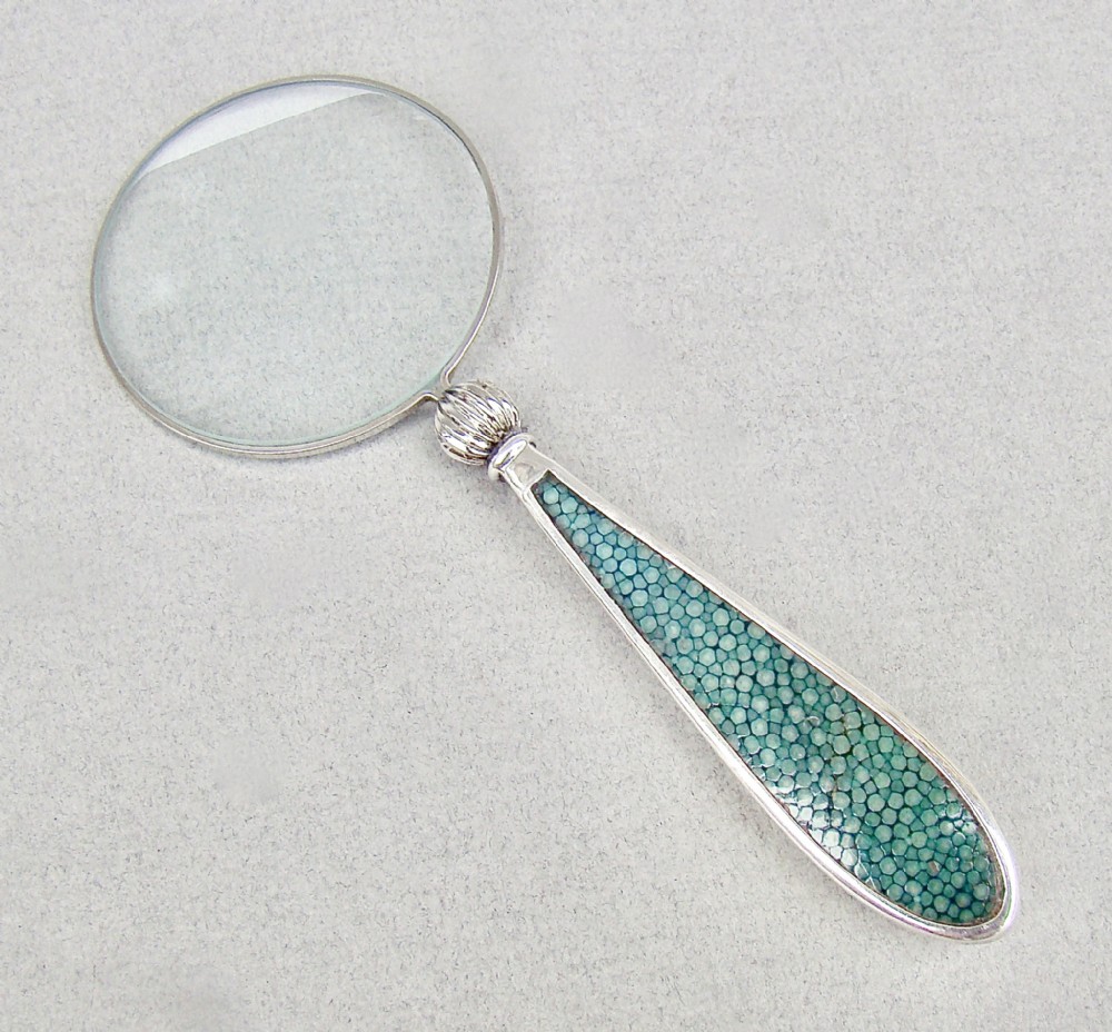 unusual art deco silver shagreen small magnifying glass by mappin webb birmingham 1928
