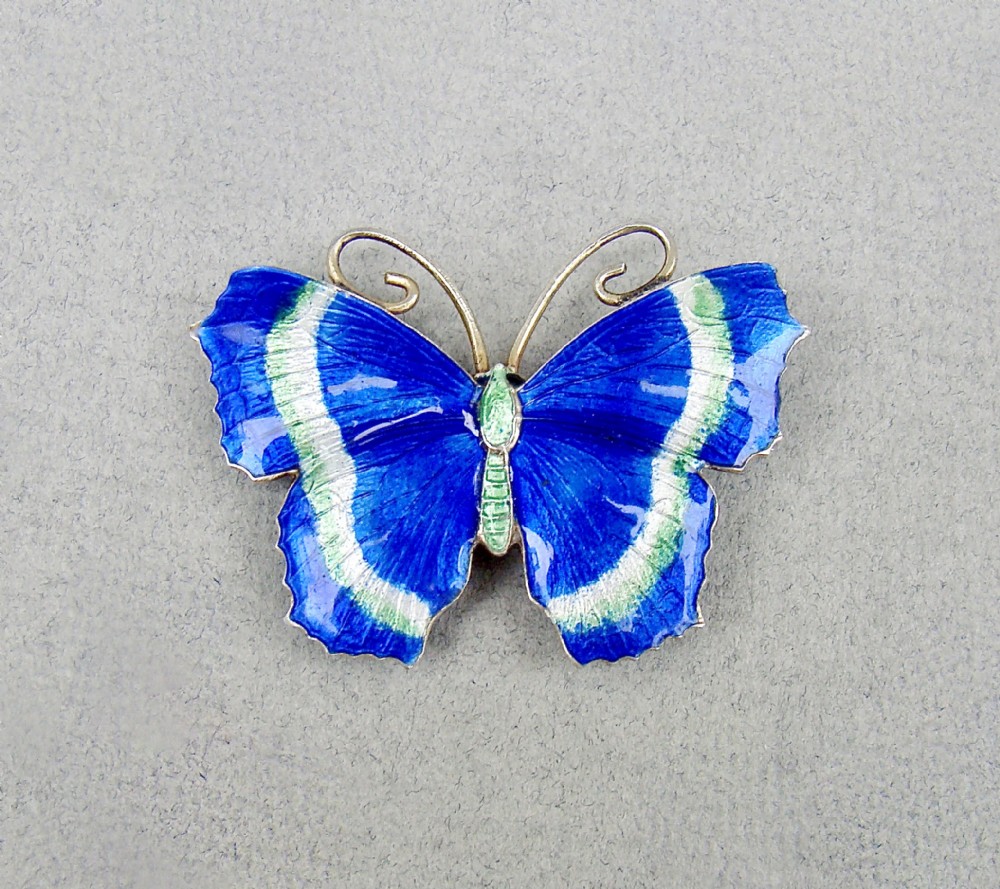 superb scandinavian sterling silver guilloche enamel butterfly brooch circa 1930