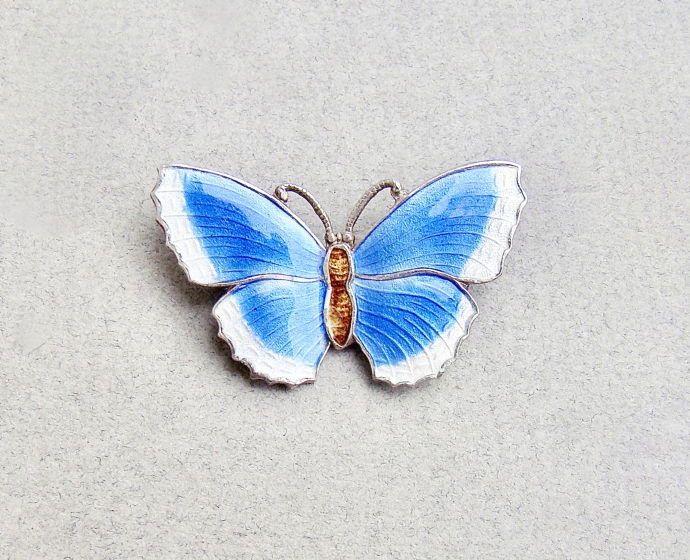 delightful scandinavian sterling silver guilloche enamel butterfly brooch circa 1930