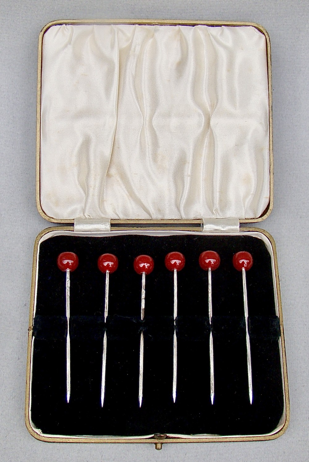 cased set of art deco sterling silver cocktail cherry sticks by the adie brothers birmingham 1927